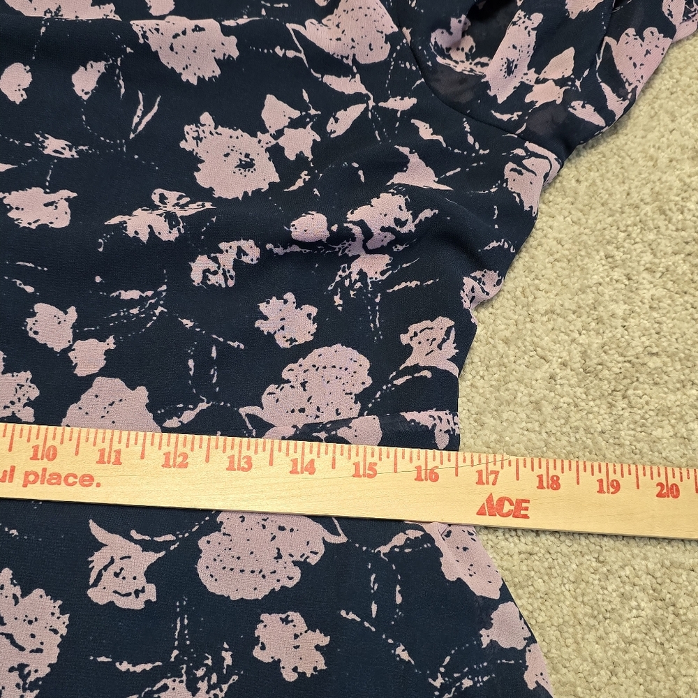 Hyacinth House Navy‎ & Blush Abstract Floral Rosalind Ruffle Midi Dress Sz L - Picture 8 of 9
